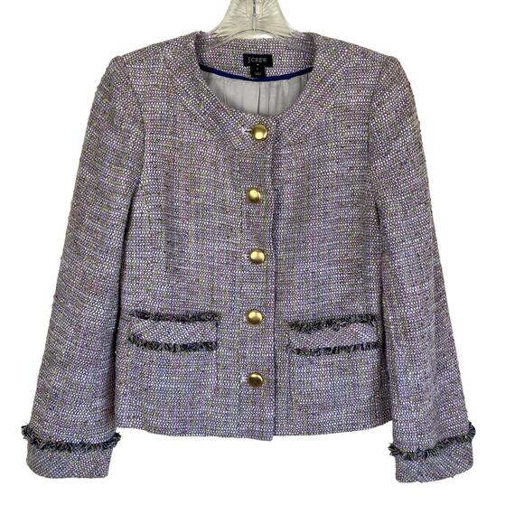 J.Crew Sz S Confetti Tweed Blazer Jacket Pink Green Bracelet Sleeves Classic - Picture 3 of 16